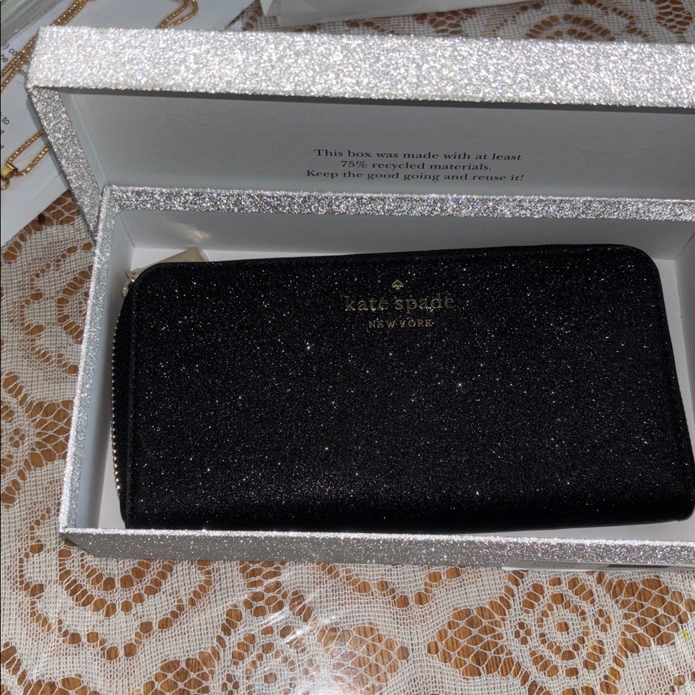 Kate Spade Gold Tone Glitter Glimmer Flap Wristlet Wallet NEW